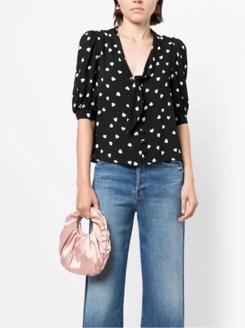 Reformation Black & White Heart Blouse Top Medium - Picture 5 of 10